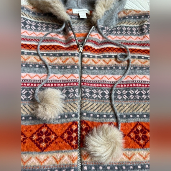 NWOT Boston Proper Argyle Fur Trim Full Zip Lamb's Wool Sweater Sz large - Picture 4 of 7